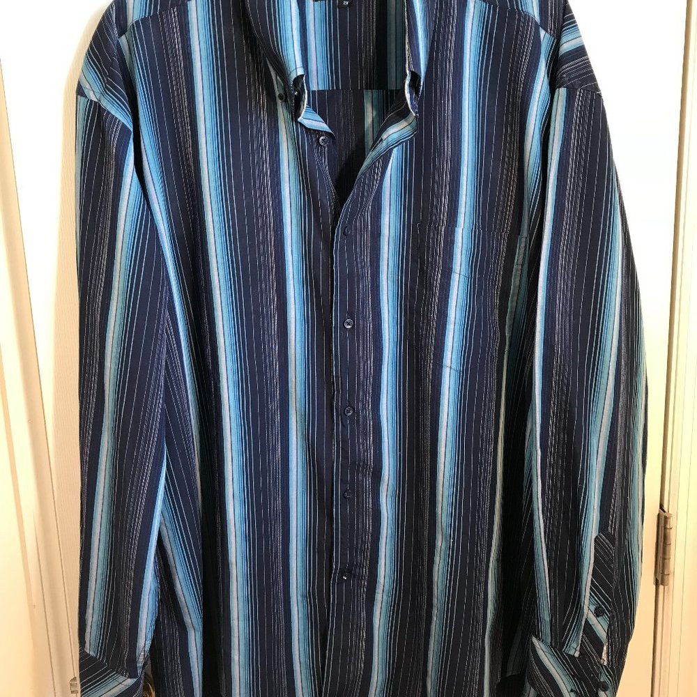 SZ 2X Urgent Gear Blue  Striped Mens Shirt Long Sleeve Button Up